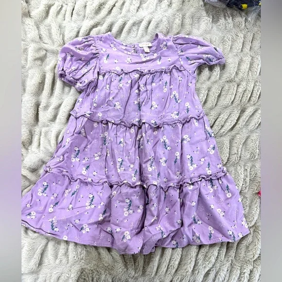 Cat & Jack Girls Purple Floral Tiered Dress (Size M 7/8) - Picture 1 of 3